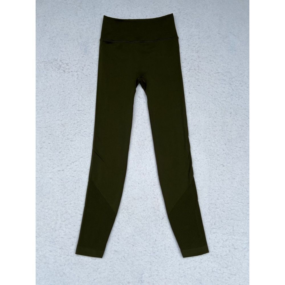 Womens Lululemon Ribbed Olive Green‎ Heavyweight Yoga Pants Leggings Size 2 EUC